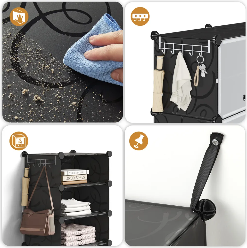 Rangement Chaussures DIY Noir - Lot de 10 Boîtes Modulables et Solides