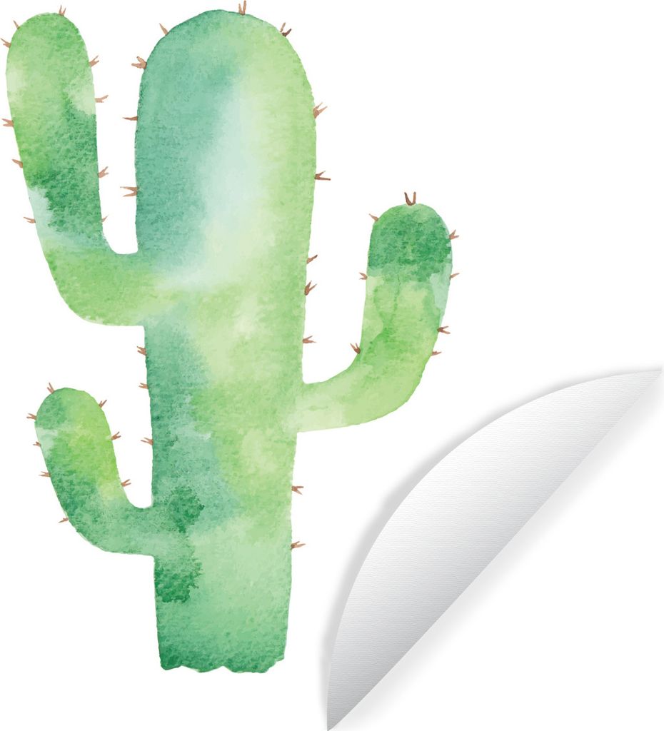 MuchoWow Runde Wandtattoo - Wandsticker Tapete Aufkleber Aquarell - Kaktus - Illustration Ø 50 cm Selbstklebend und Repositionierbar - Wandaufkl...