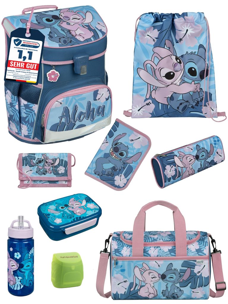 Scooli Ranzen-Set 9-teilig DISNEY STITCH Schulranzen-Set mit Sporttasche, Brotdose und Trinkflasche