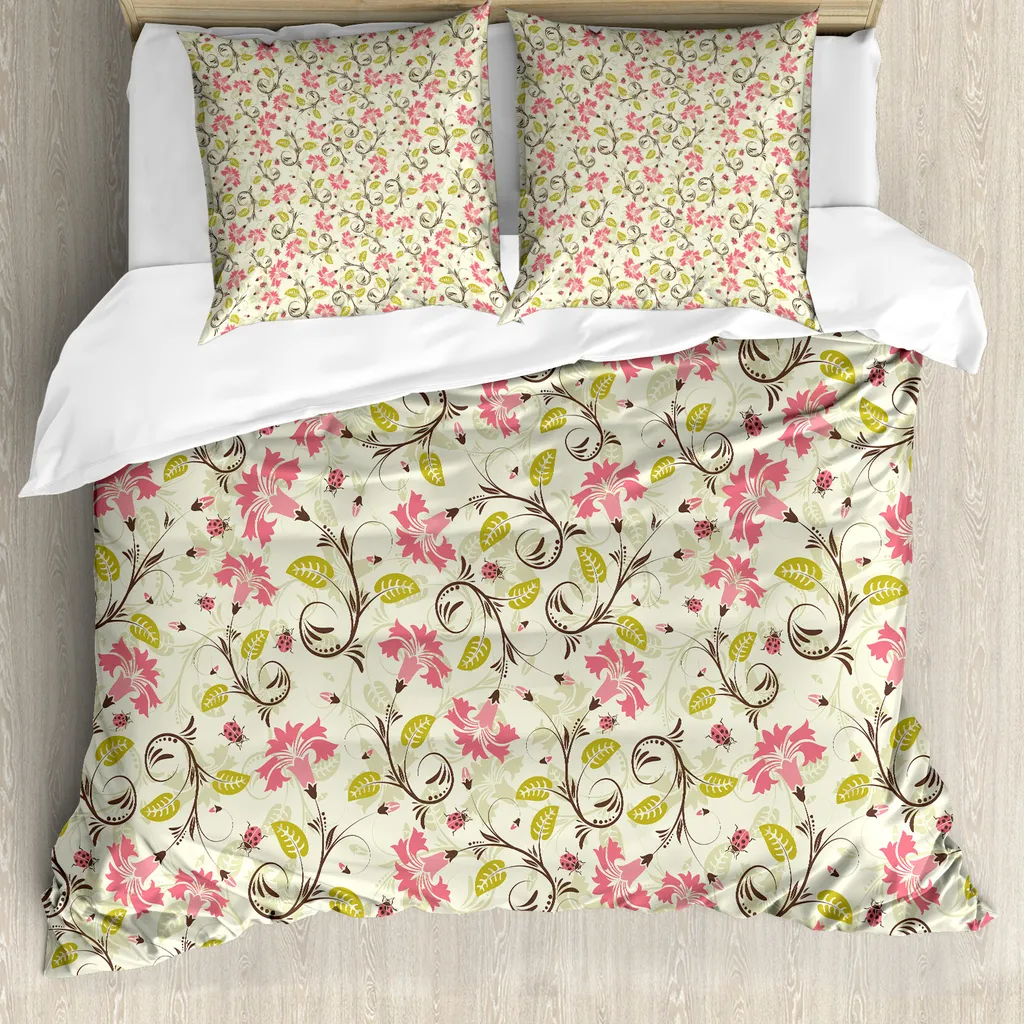 Copripiumino Matrimoniale ABAKUHAUS Fiori Nuziali Rosa e Verde Pastello