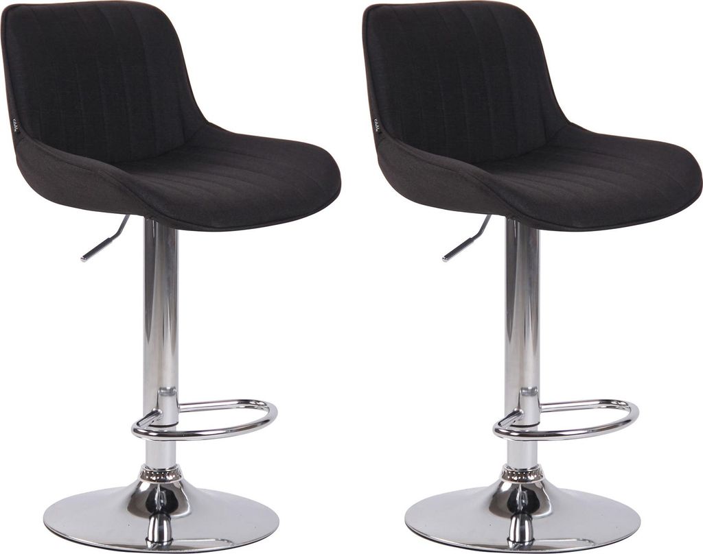 2er Set Barhocker BEKIM - Stoff Schwarz 50x50x86 cm Silber | Barstuhl Höhenverstellbar Mit Lehne Drehbar Tresenhocker Tresenstuhl Kneipenhocker