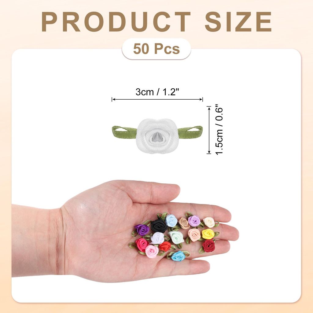 50 Stš¹ck Wei?e Schleifenrosen 5/8"x1-3/16" Mini-Rosen fš¹r Bastelarbeiten Kleine Satin-Schleifen Rosen Kš¹nstliche Blumen
