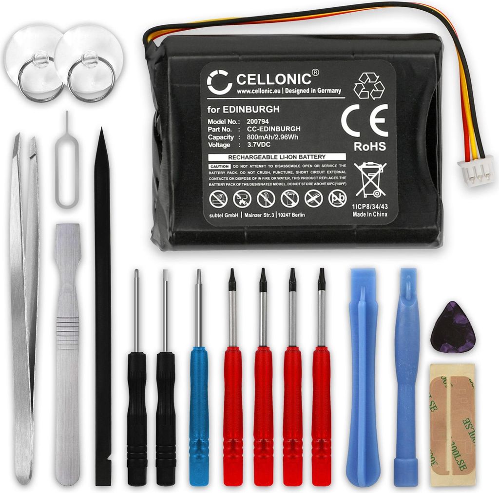 CELLONIC 1x Akku für Navigation Kompatibel mit TomTom Rider, ONE 1st Edition, ONE, EDINBURGH - (800mAh, 3.7V) + Werkzeug-Set