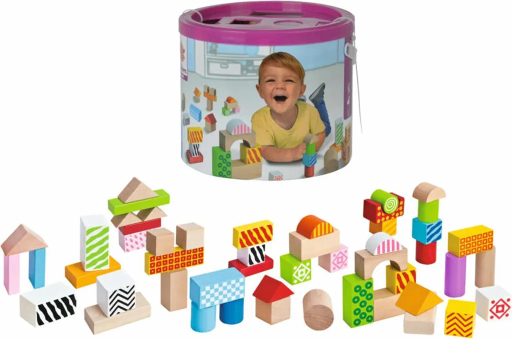 Jeu de Construction Premier Âge en Bois avec 50 Cubes et Formes Variées - 3