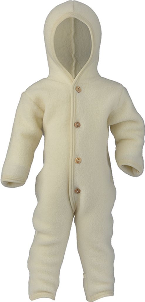 Engel Natur Kinder Fleece Overall mit Kapuze, Gr. 50/56, Natur