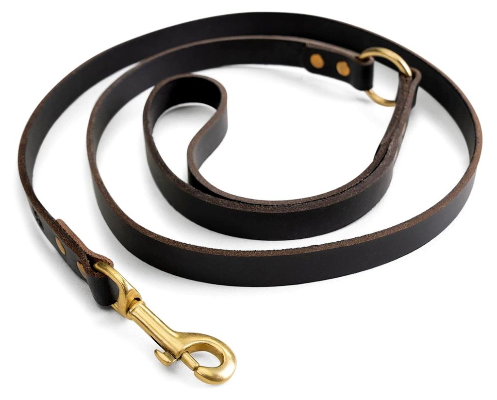 Hundeleine aus Büffel-Leder 1,5 m | robuste Lederleine aus Voll-/Fett-Leder | Führleine mit Messing-Karabiner und Ringen