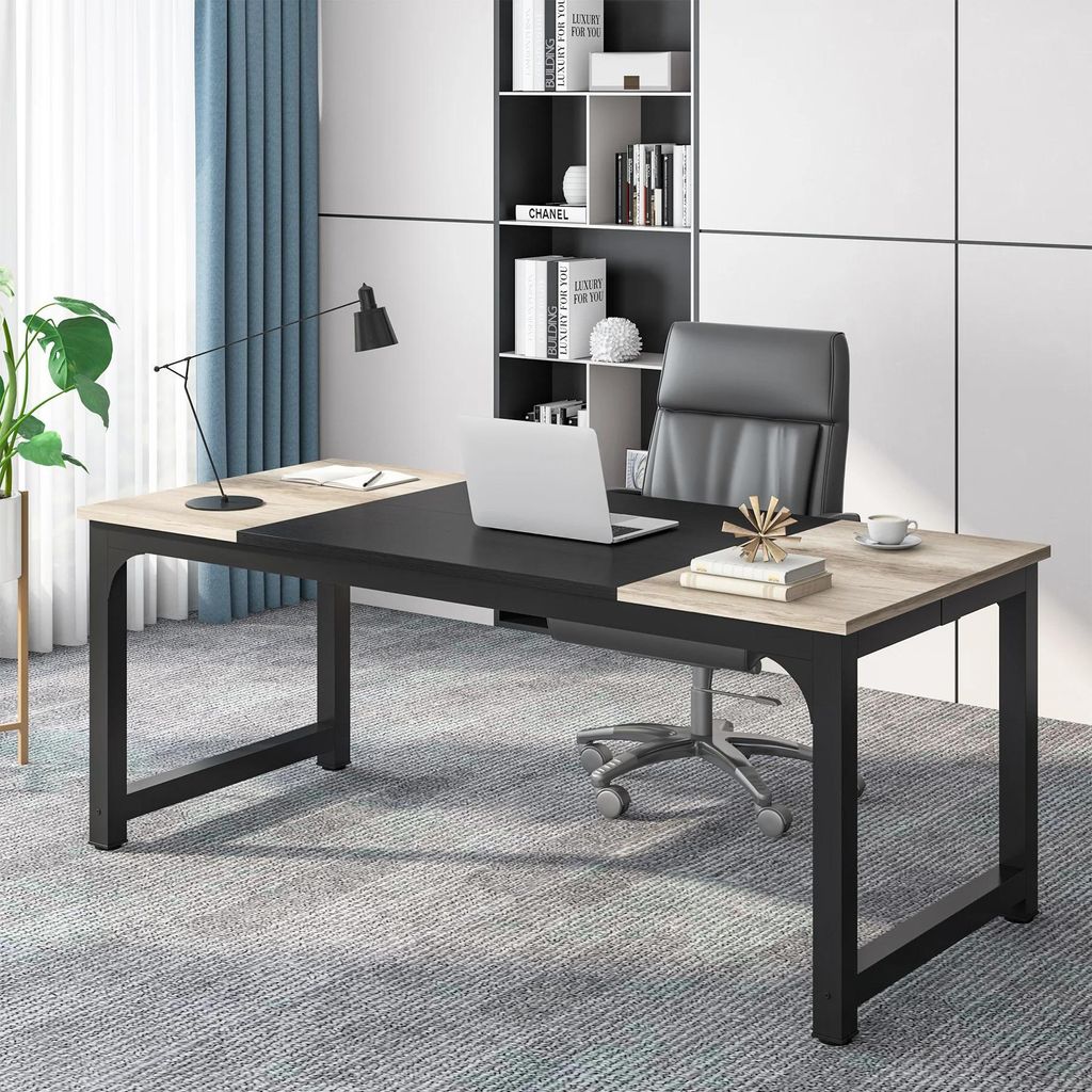 Moderner Computertisch Schreibtisch - Schreibtisch HOGA-U0128 - Große Arbeitsfläche 178x79x74 cm - Rechteckig Holz - Home Office Laptop - Grau