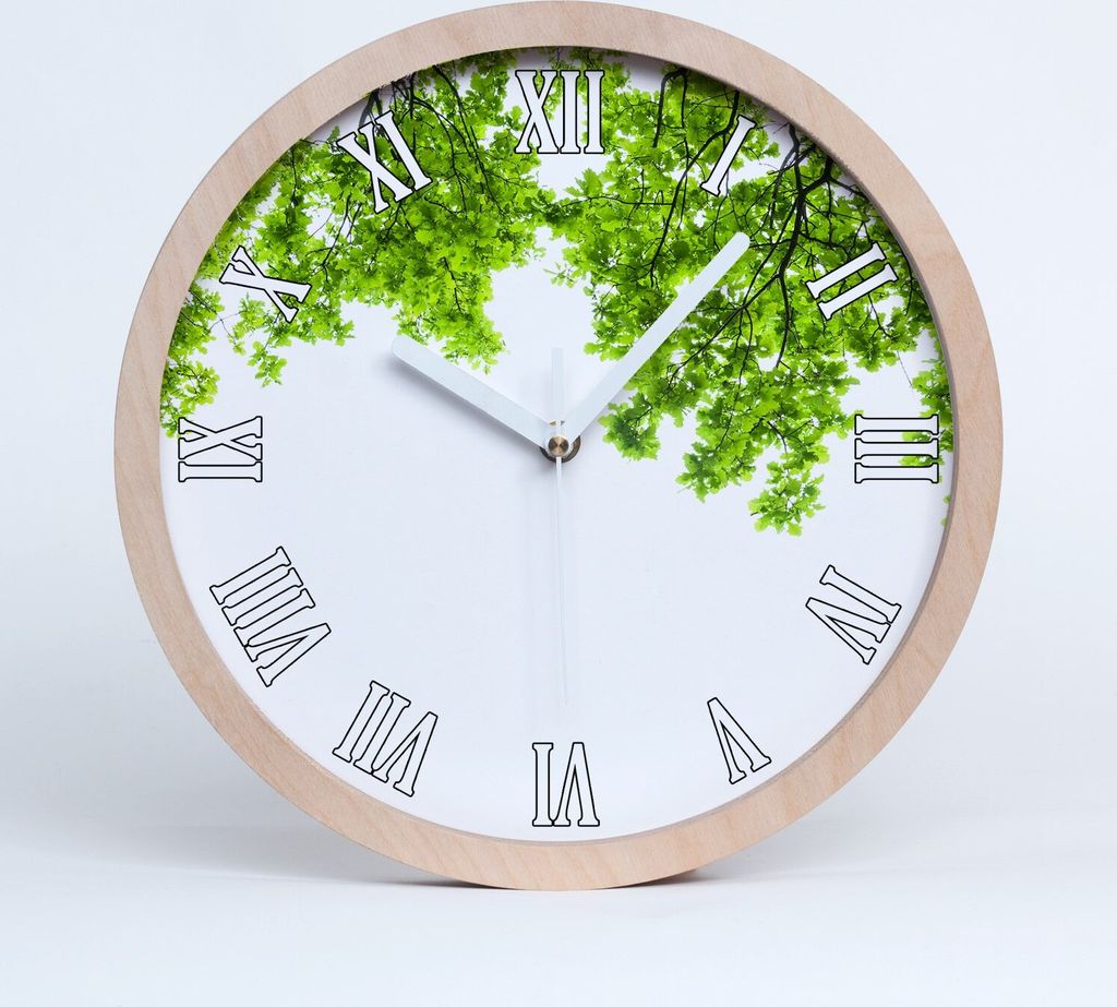 Holzuhr 30fi cm wanduhr - weiße Spitzen - Eichenblätter