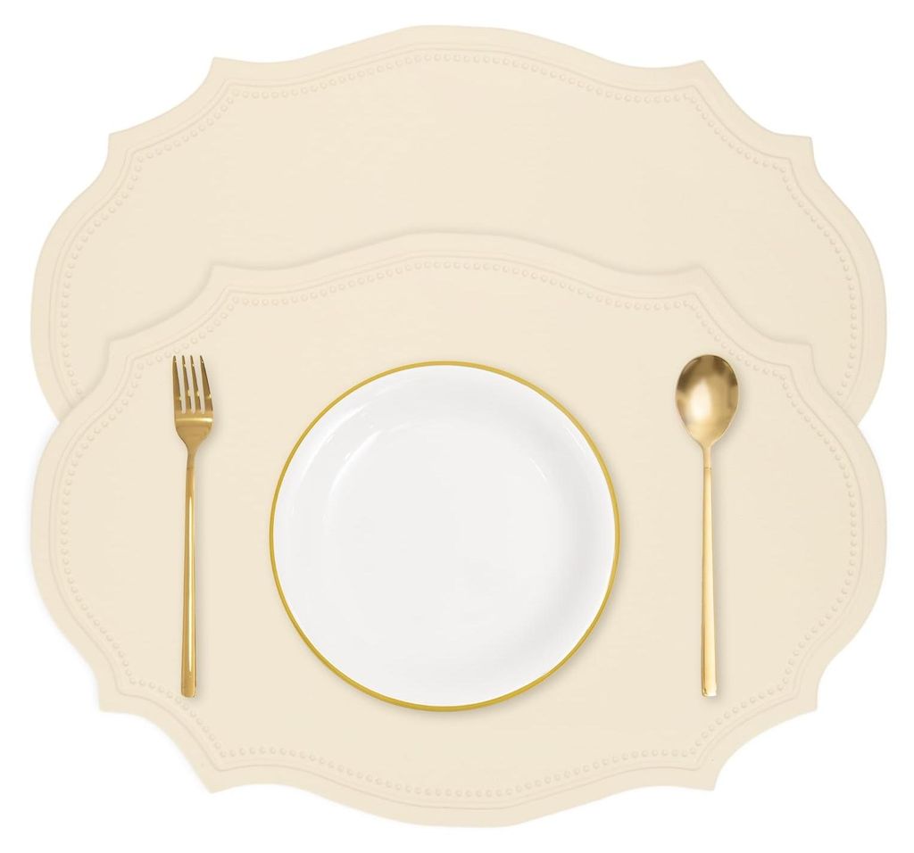 Lederne Platzsets oval 2 Stück 43x29,5 cm beige rutschfest