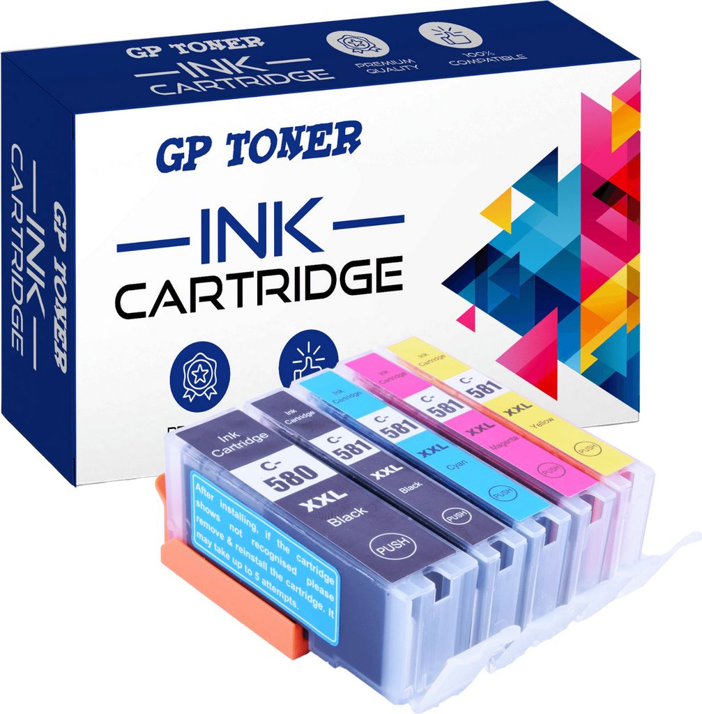 A box of GP Toner ink cartridges with the cartridges displayed in front.