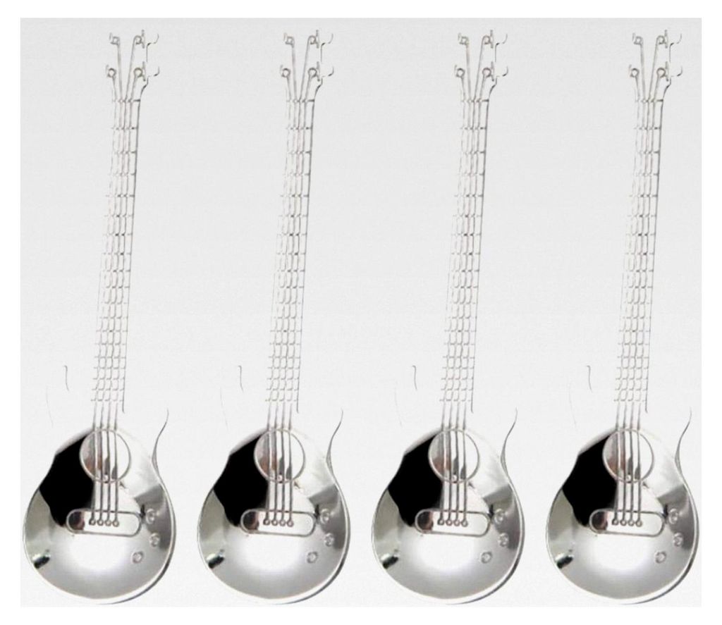 4 Stück Kaffeelöffel in Gitarrenform aus Edelstahl, tragbares Set für Getränke und Desserts