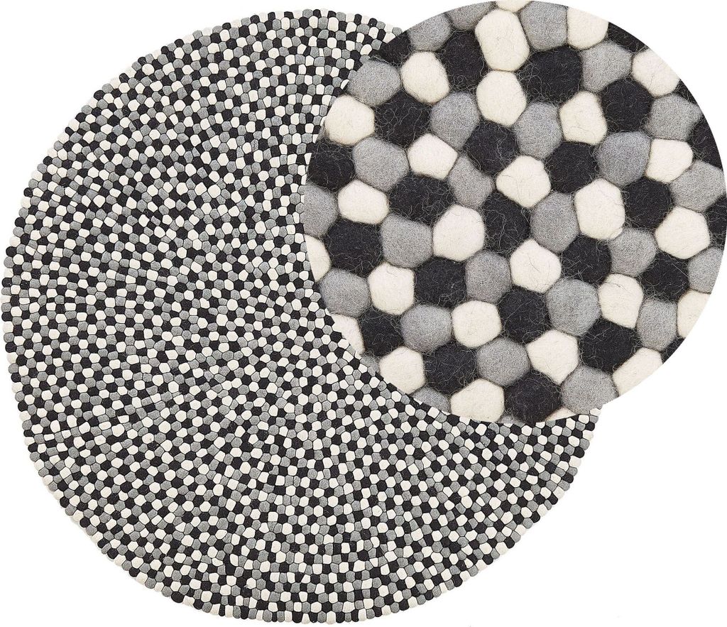 BELIANI Teppich Velfarbig/Schwarz/Grau Wollfilz ø 140 cm Kurzflor Handgewebt Rund Wohnzimmer Flur Schlaffzimmer Modernesd Design