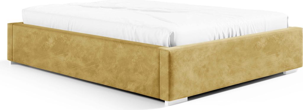 Stauraumbett Linn 140x200 – Modern & Stabil ohne Kopfteil mit Metallrahmen, Gasdruckfedern & Edlem Samtbezug Piano 23 Senfgelb