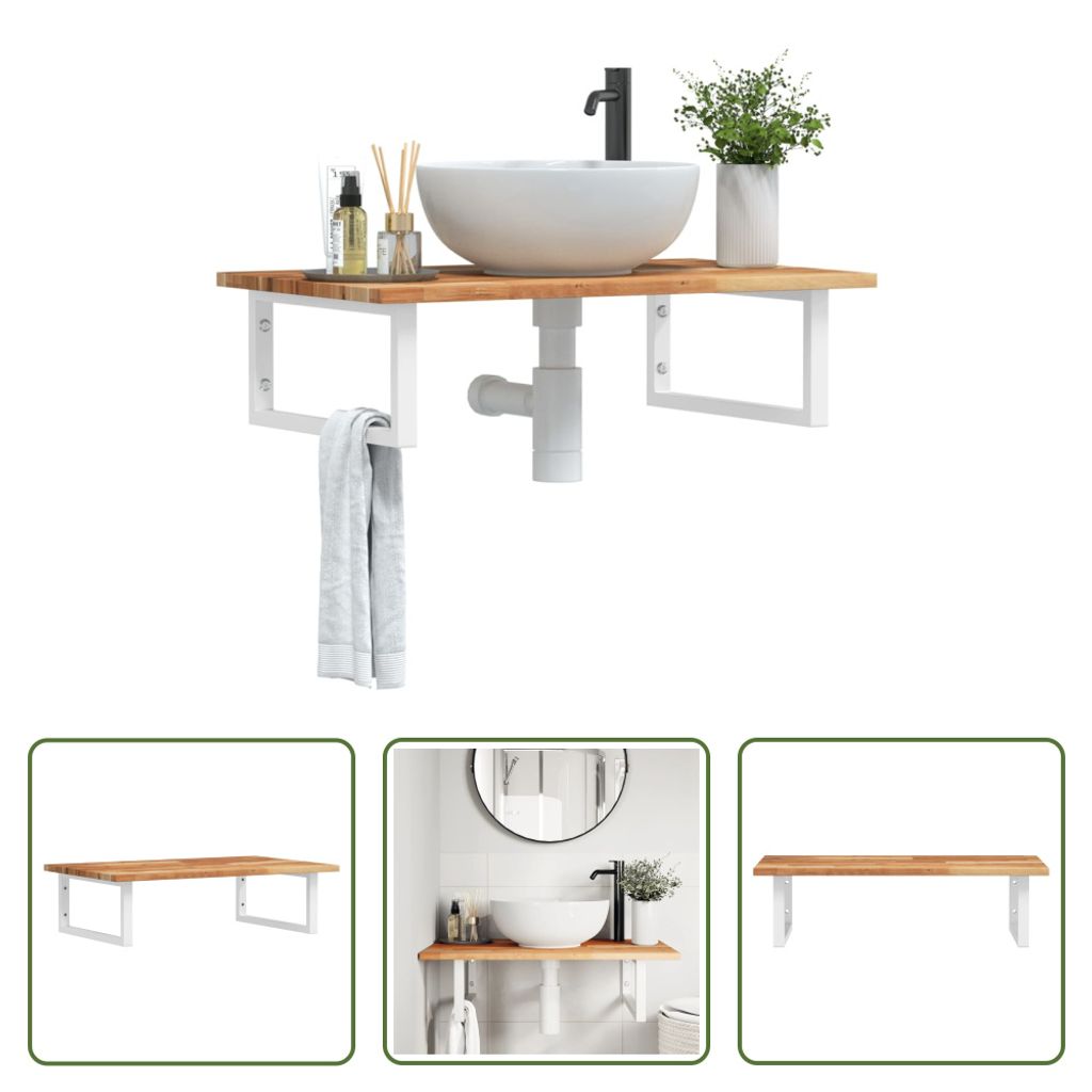 The Living Store Waschbeckenregal Wandmontage Stahl und Akazienholz