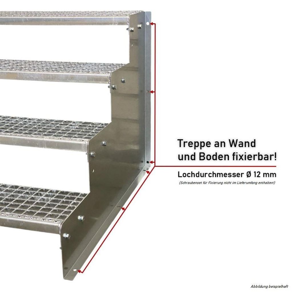 4 Stufen Standtreppe Modell 2 komplett anthrazit Treppe Stahltreppe Tritthöhe 18 cm, Breite 140 cm, Höhe 72 cm ohne Geländer