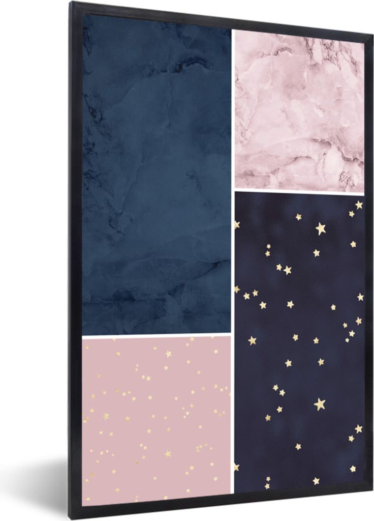 MuchoWow Gerahmtes Poster Marmor - Sterne - Collage 20x30 cm - Poster mit Schwarzem Bilderrahmen Wandposter Rahmen Foto Bilder - Drucken - Bilder...