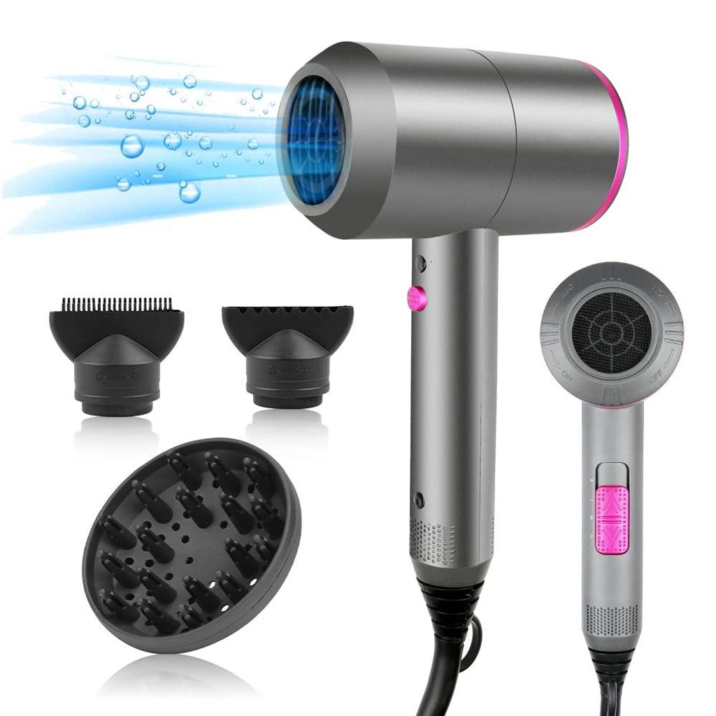 Haartrockner Profi mit Ionen-Funktion, 2000W AC Motor, 3 Heizstufen & Kaltluft, Inkl. Diffusor & 2 Konzentratoren, Grau