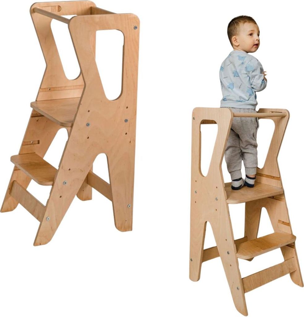 Lernturm für Kinder Moon, Verstellbarer Küchenhelfer für Kinder, Learning Tower Montessori, Lernstuhl Hochstuhl 100 kg | holz