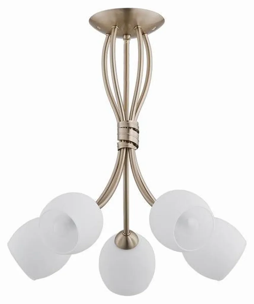 Suspension 5 lampes BUENA métal et laiton 45cm blanc pour salon chic