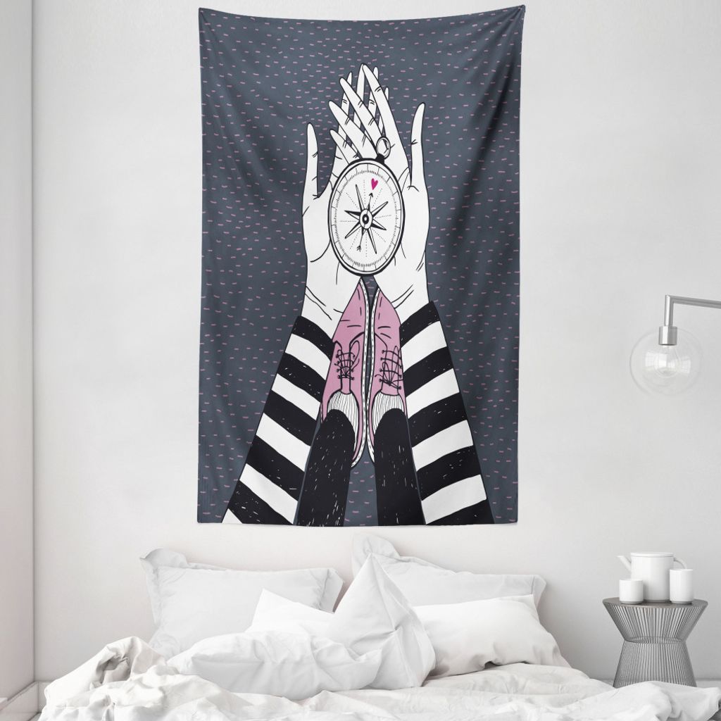 ABAKUHAUS Kompass Wandteppich und Tagesdecke, Suche nach Liebe Mädchen aus Weiches Mikrofaser Stoff Waschbar ohne Verblassen Digitaldruck, 140 x 2...