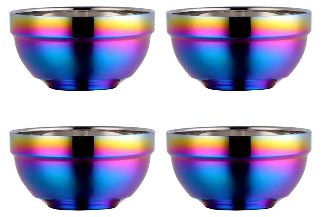 Müslischale aus 18/10 Edelstahl 500ml Regenbogen Suppenschalen 4er Set Reisschüssel Groß Nudelschale Dessertschalen 13 cm (5,1 Zoll) Metall Rame...