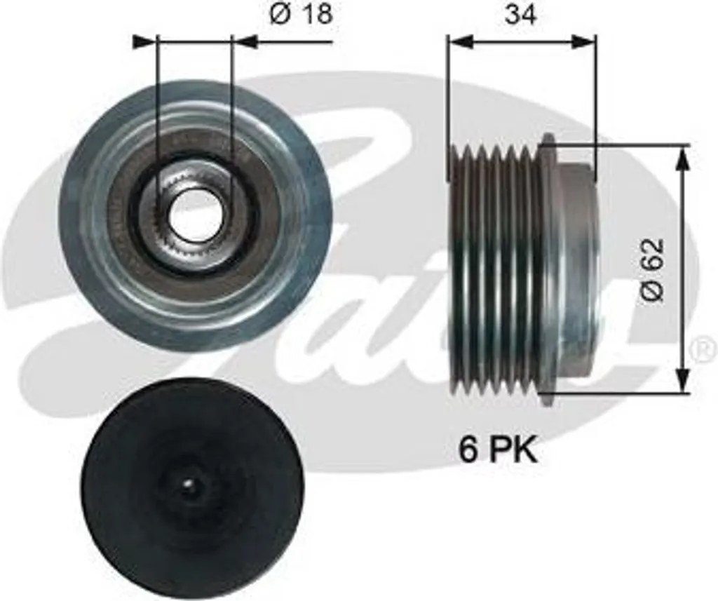 Roue libre alternateur Gates OAP7203 compatible Toyota Yaris 1.4 D-4D