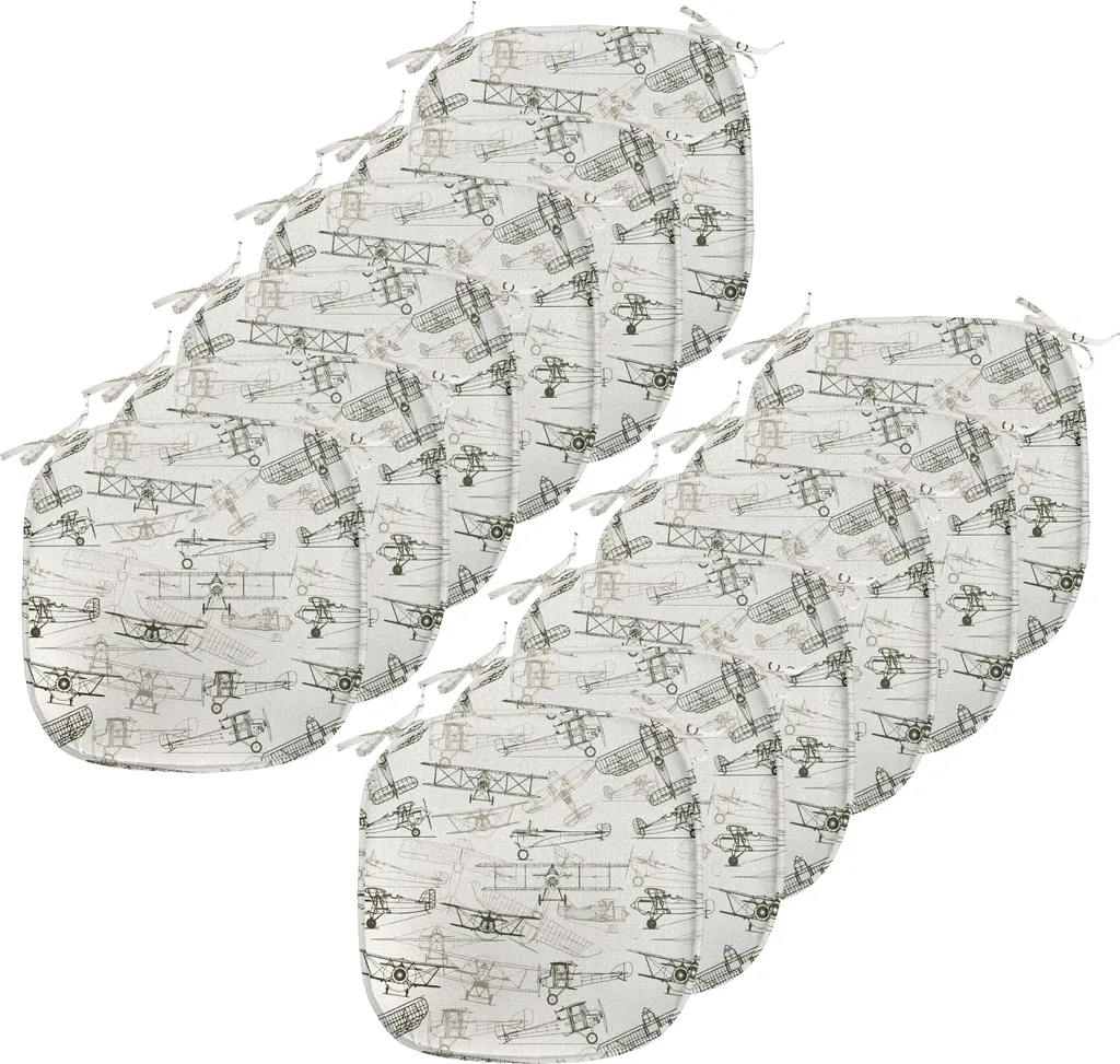 Lot de 12 Galettes de Chaise Imperméables 40x40cm, Décor Avion Rétro Vert