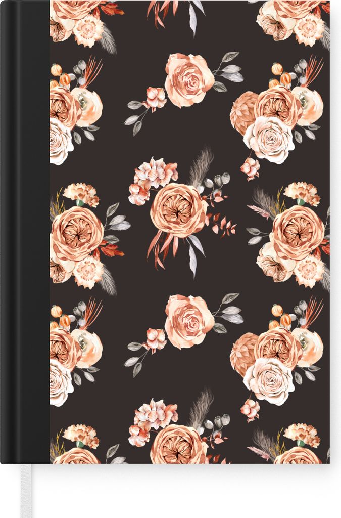 MuchoWow Notizbuch Tagebuch Haushaltsbuch Notebook A5 Rosen - Blätter - Schwarz - Notizblock - Notizheft - Notebook - Schreibblock - Papier