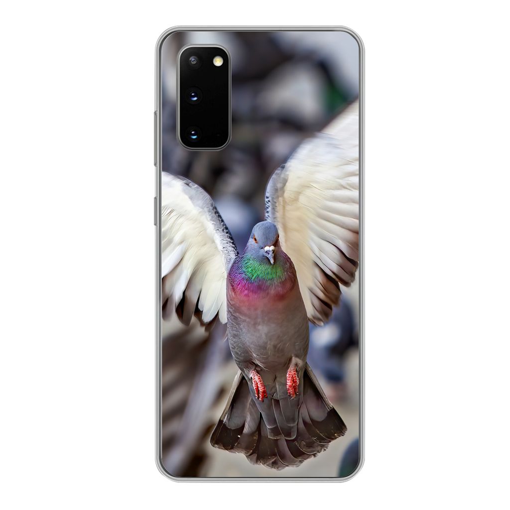 MuchoWow Handyhülle Schutzhülle Hülle für Samsung Galaxy S20 Nahaufnahme einer fliegenden Taube Silikon Softcase Handy Hülle - Bild