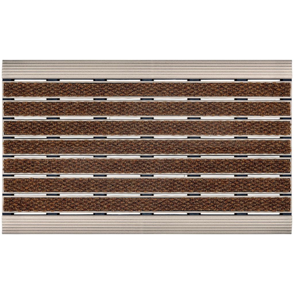 Premium Schmutzfangmatte Außen & Innen 44x70 cm – rutschfest, wetterfest – Textilstreifen Braun