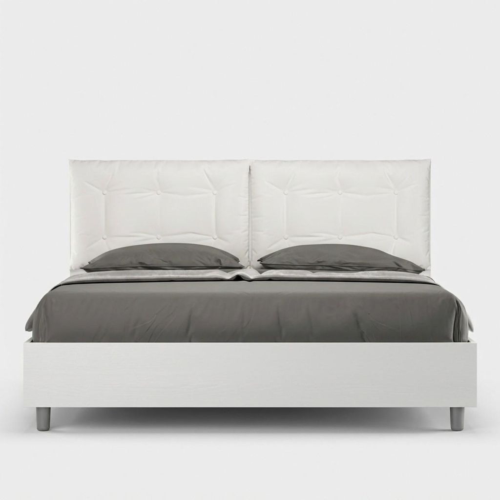 ITYHOME - Bett mit Lattenrost 160x190 Esche weiß Kopfteilkissen mit Kunstlederbezug Weiß Egos Annalisa