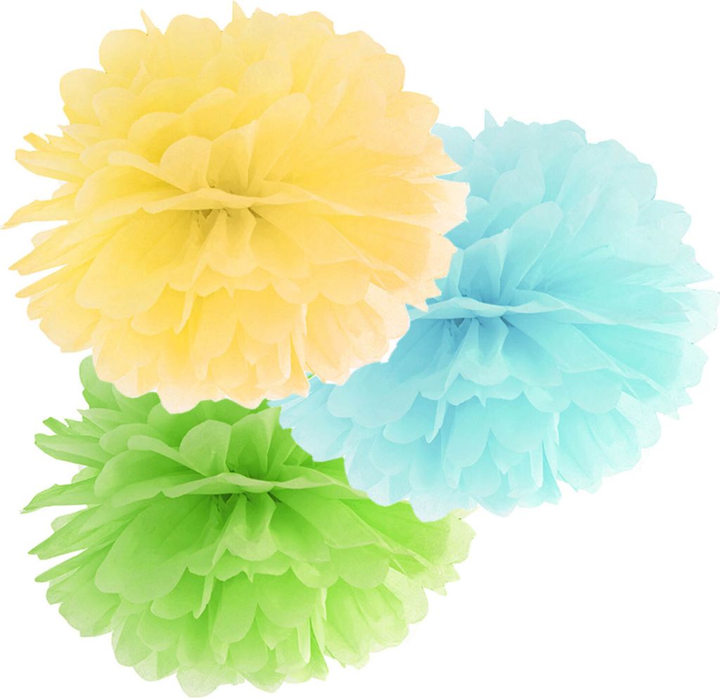 Pompom-Set bunt aus Seidenpapier, Ø 35cm