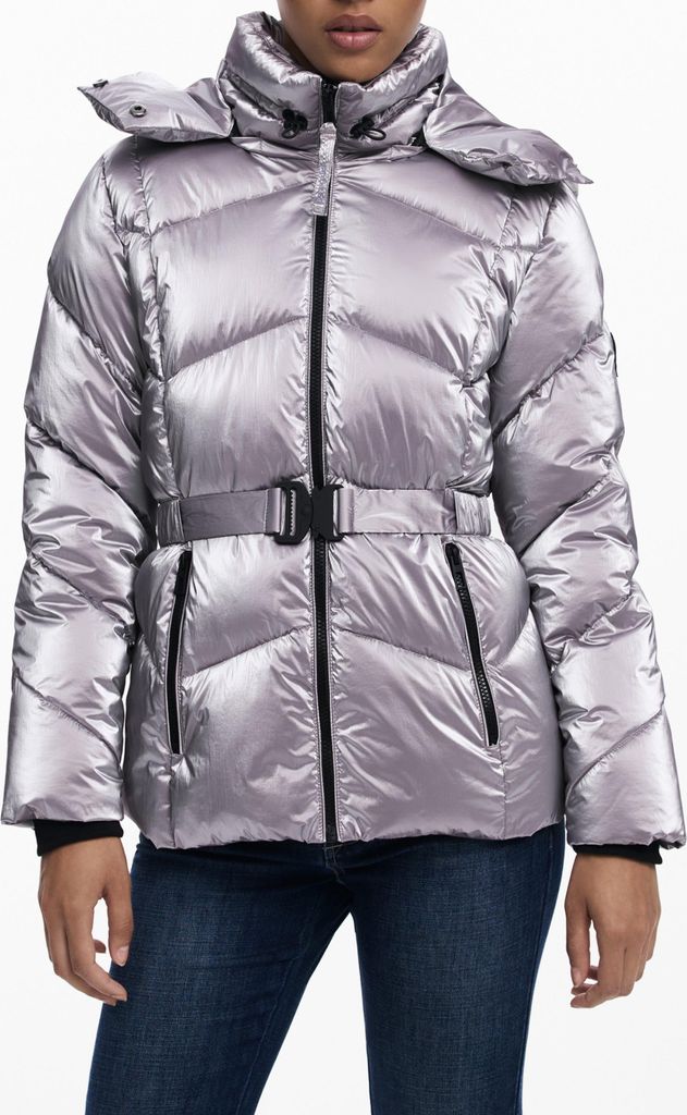 Damenjacke Rosa Metallic mit Kapuze & Taillengürtel – Stylisch & Modern