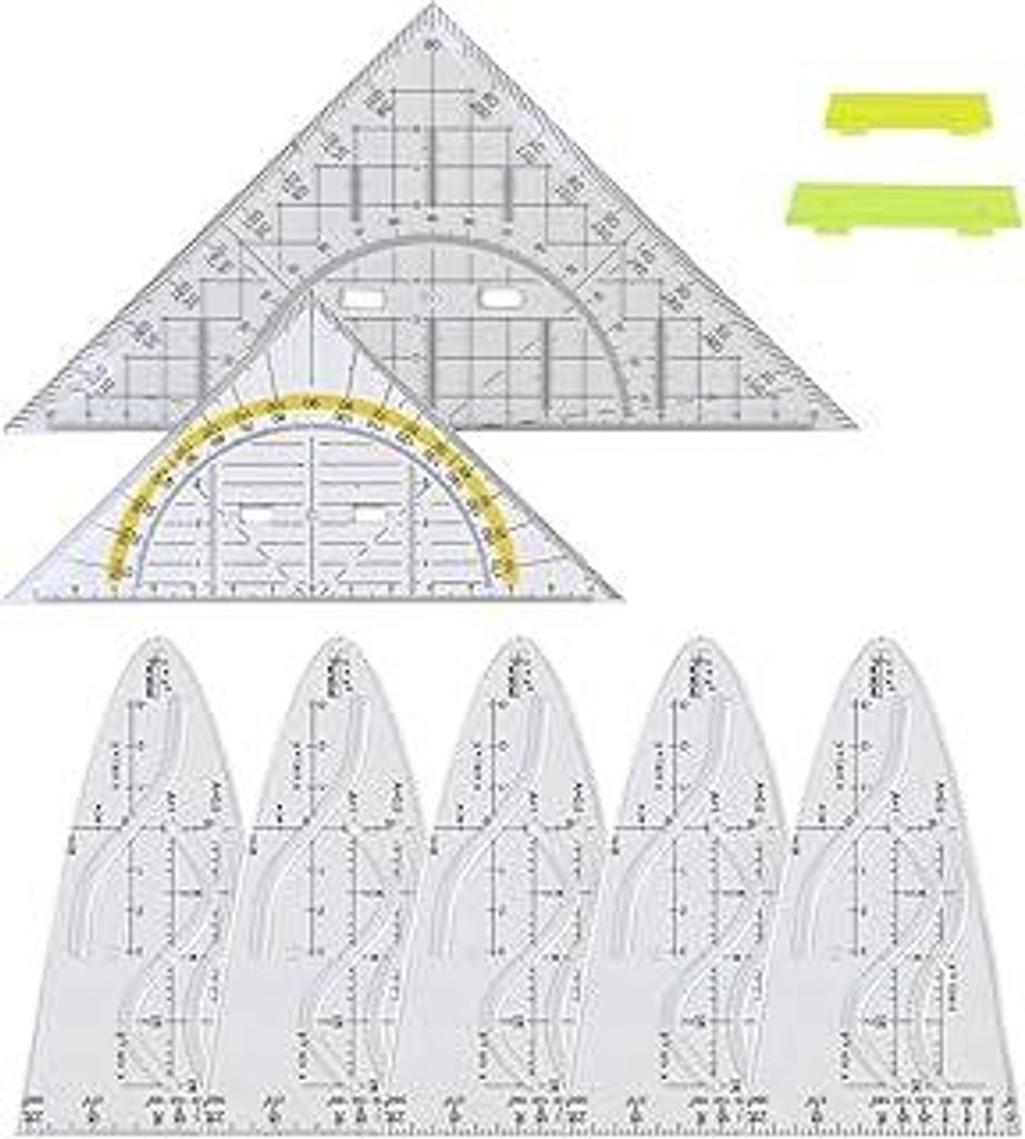 Parabelschablone Mathe, Multifunktionales Kurvenlineal für Sinus Kosinus Tangens, Geometrie Set mit Großem und Kleinem Geodreieck für Schule und...