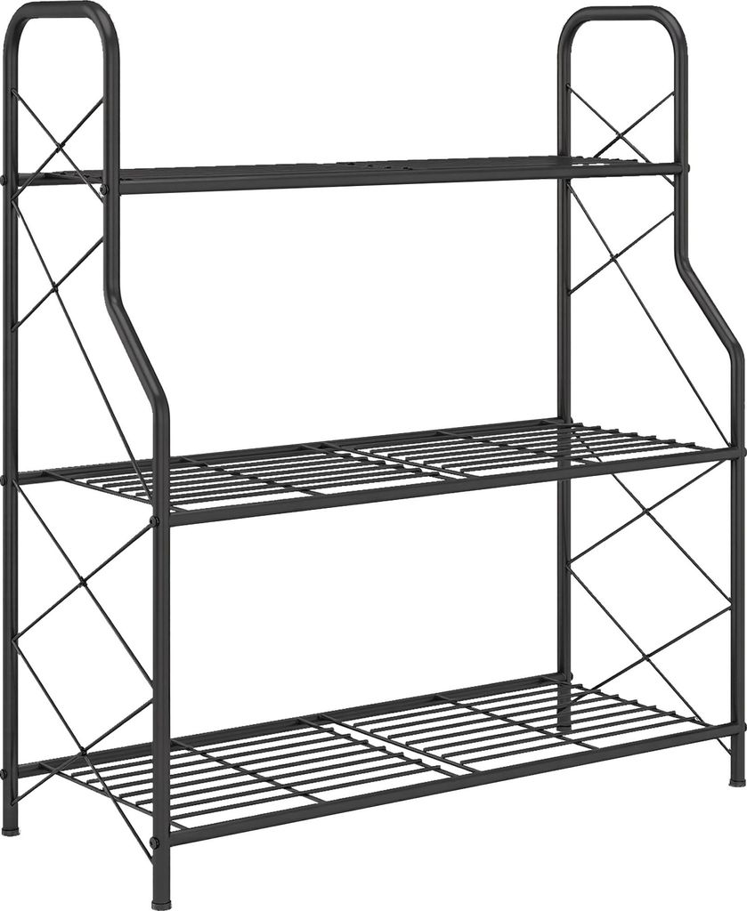 3-Etagen Pflanzenständer, 78 cm hoch Blumenständer mit Griffe, Pflanzenregal aus Metall Schwarz