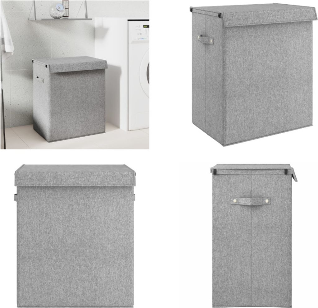 vidaXL Faltbarer Wäschekorb Grau 51x34,5x59 cm Leinenimitat Stoff - Wäschekorb - Wäschekörbe - Wäschesack - Wäschekasten