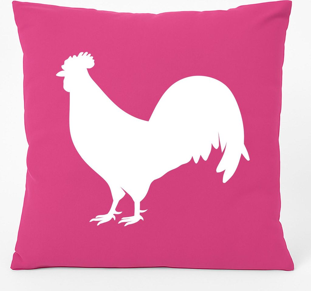 Huuraa Kissen Hahn Silhouette 40x40cm mit Füllung Fuchsia Baumwolle Dekokissen Geschenkidee