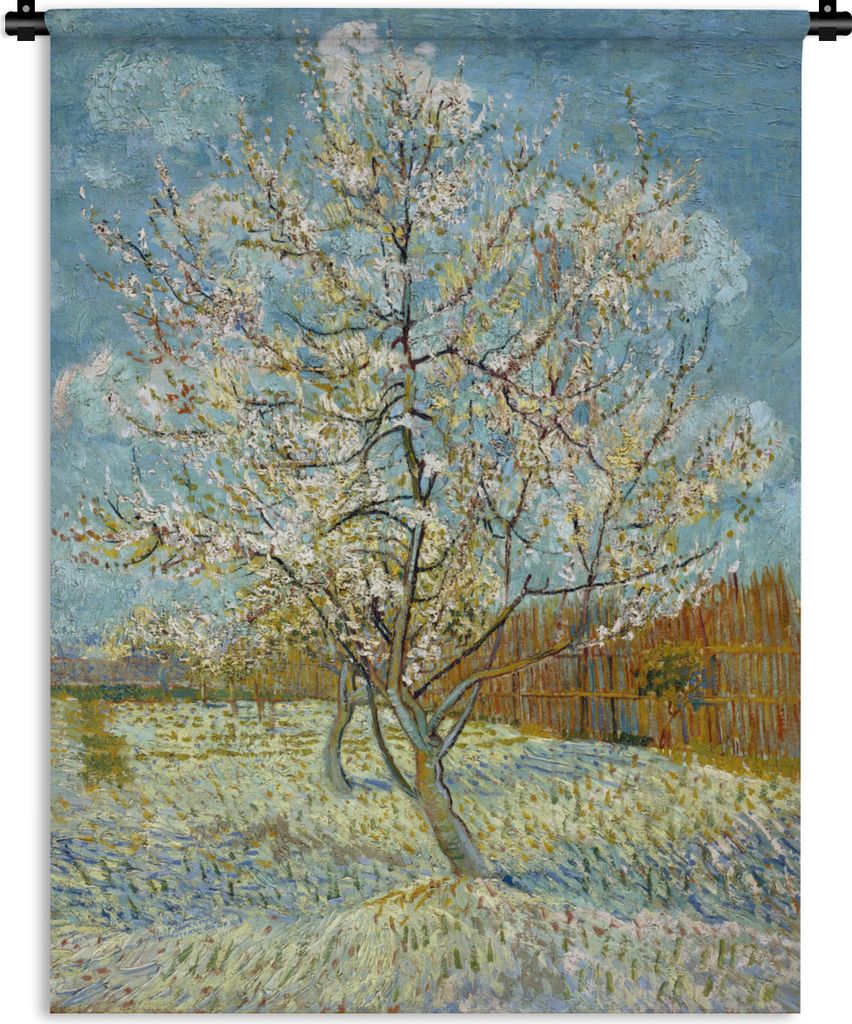 MuchoWow Wandteppich Wandbehang Blühender Pfirsichbaum - Vincent van Gogh 120x160 cm Tapisserie Dekoration Wandtuch - Wohnzimmer - Moderne