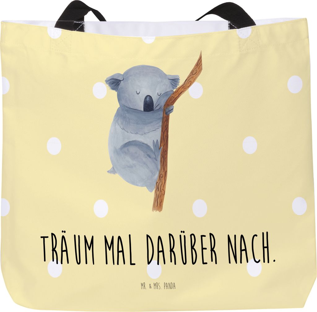 Mr. & Mrs. Panda Reisetasche Koalabär - Gelb Pastell - Geschenk, Lustige Sprüche, Traumland, Bär, Träumen, Schlafzimmer, Büchertasche, schlafe...