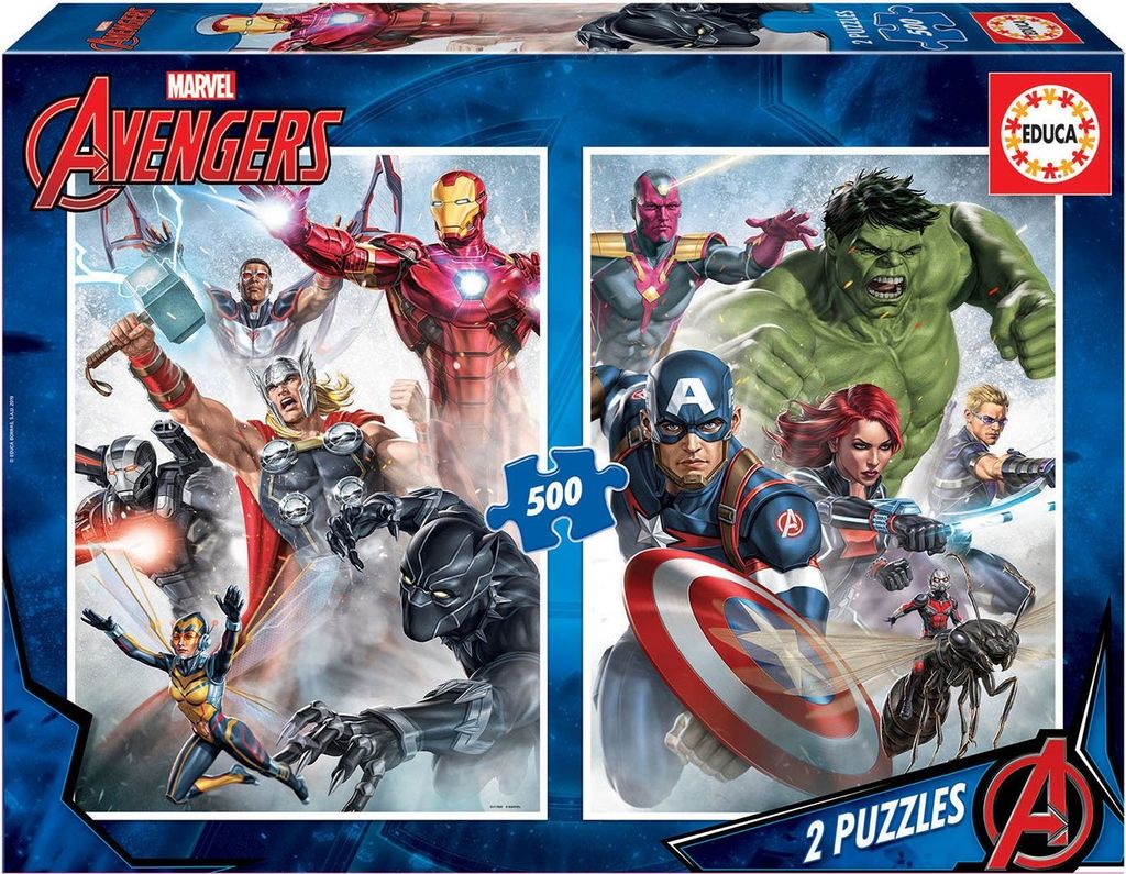 Educa 17994, Marvel Avengers 2 x 500 Teile Puzzle für Erwachsene und Kinder ab 10 Jahren, Superhelden, Puzzleset