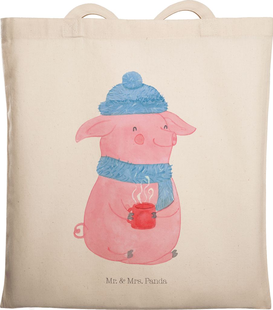 Mr. & Mrs. Panda Tote Bag Schweinchen Glühwein - Transparent - Geschenk, Spruch, Betrunken, canvas tasche, dokumententasche, Laptoptasche, Jutebeu...