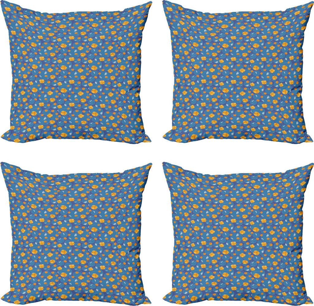 ABAKUHAUS Orange Kissenbezug Set (4 Stück), Blumen und Runden, Moderner Doppelseitiger Digitaldruck, 45 cm x 45 cm, Dunkelviolett Sea Blue