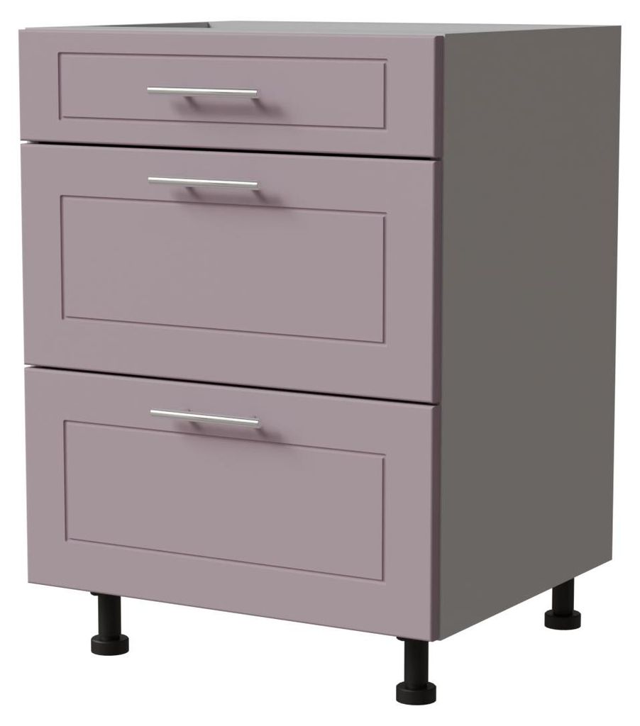 Schubladenunterschrank BARI 60x82cm lackiert Ausführung wählbar BA-D3 - 60,RAL 4009 pastellviolett matt,grau,REJS Comfortbox (Vollauszug)