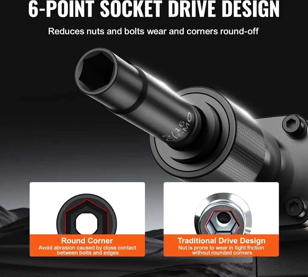 SucceBuy Set di bussole a percussione da 1/4 di pollice, 48 pezzi, profonde e superficiali, SAE 3/16-9/16 di pollice e metriche 4-15 mm, acciaio legato Cr-Mo a 6 punte per riparazioni auto, marcature chiare delle dimensioni - 4