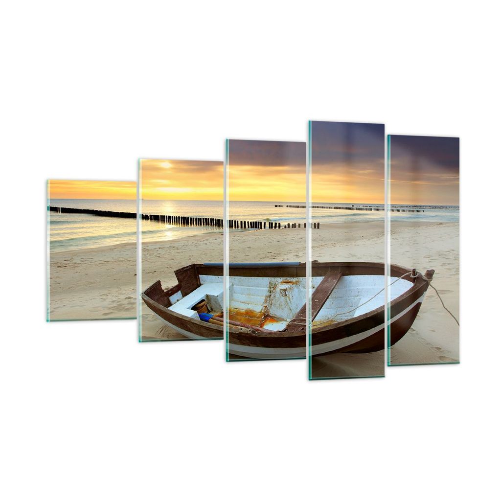 Bilder auf glas - Strand Boot Ostsee Sommer - 100x60cm - Glasbilder - Wandbilder - Kunstdruck - zum Aufhängen bereit - Wanddekoration aus Glas - G...