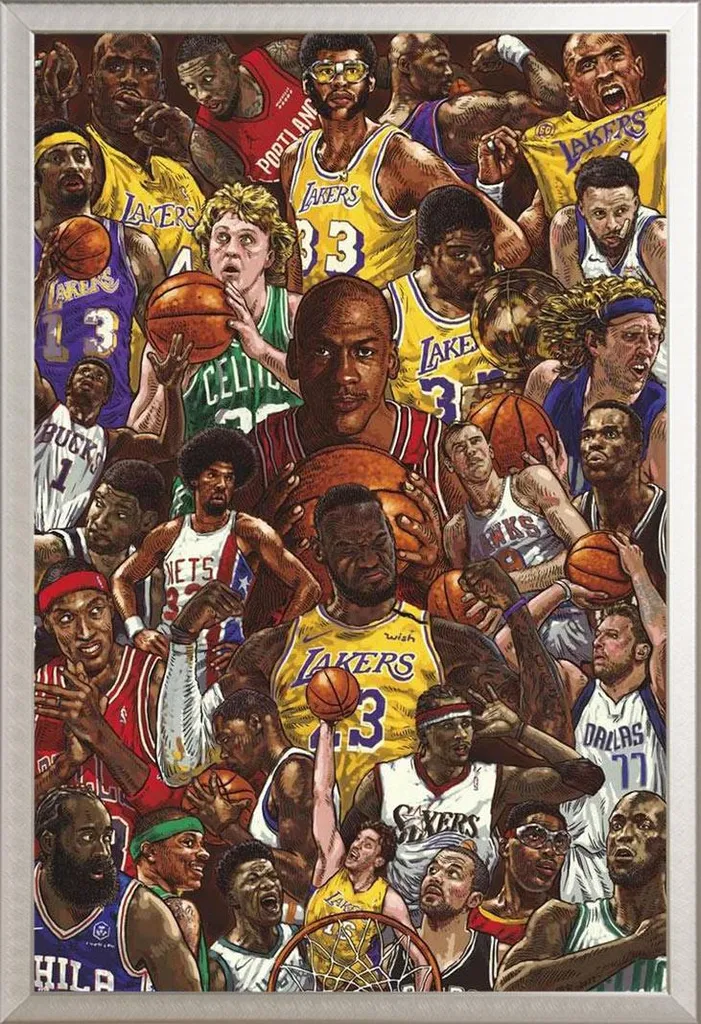 Poster Basket Encadré Shinsuke avec Vitre Acrylique et Cadre Aluminium