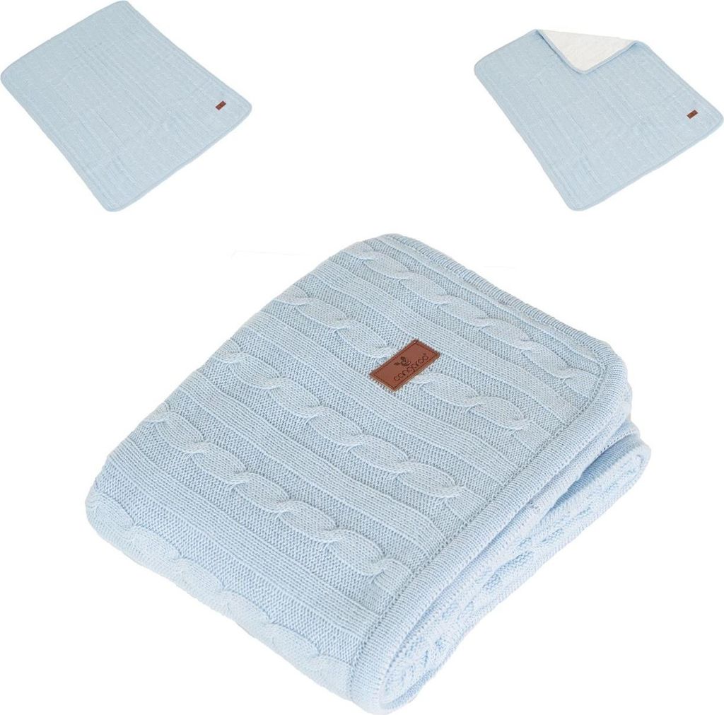 Cangaroo Babydecke 100x75cm Sherpy 100% Baumwolle waschbar weich warm ab Geburt blau