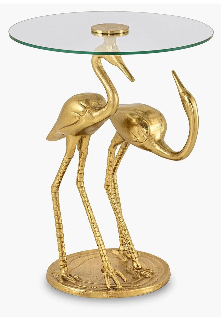 Beistelltisch Wildlife Crane - 55cm - Gold Glas - Kranich Skulptur - Handgefertigter Wohnzimmertisch