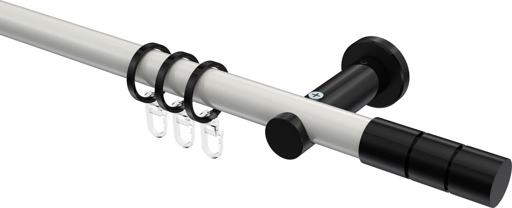 Interdeco Gardinenstange / Vorhangstange Weiß / Schwarz, Typ Platon Elanto (Rillenzylinder), 20 mm Ø 1-läufig, 100 cm