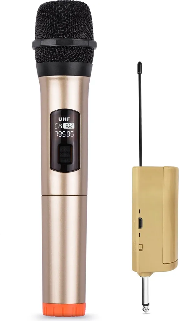 Microphone sans fil VHF dynamique avec mini récepteur Jack 6.35mm Noir